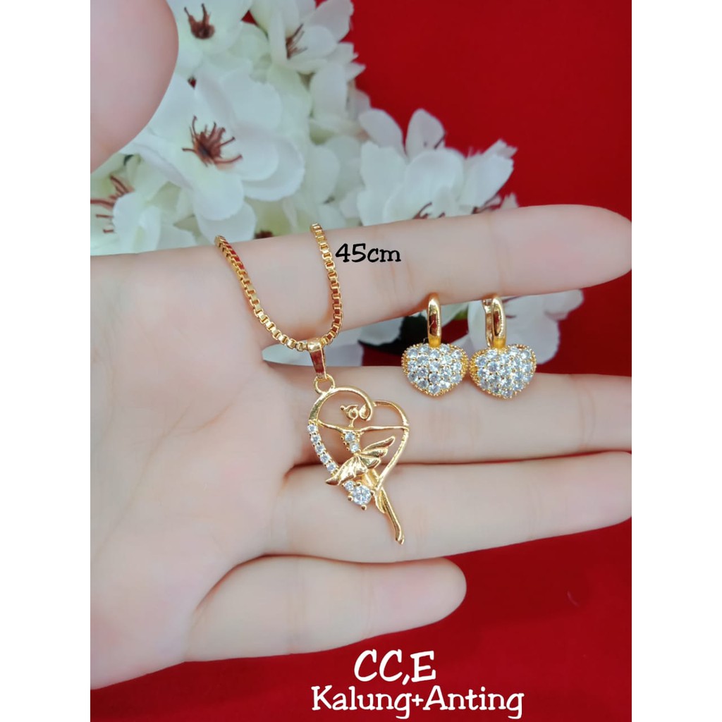 KALUNG + ANTING PERI LAPIS EMAS 24K BERKILAU SEPERTI ASLI