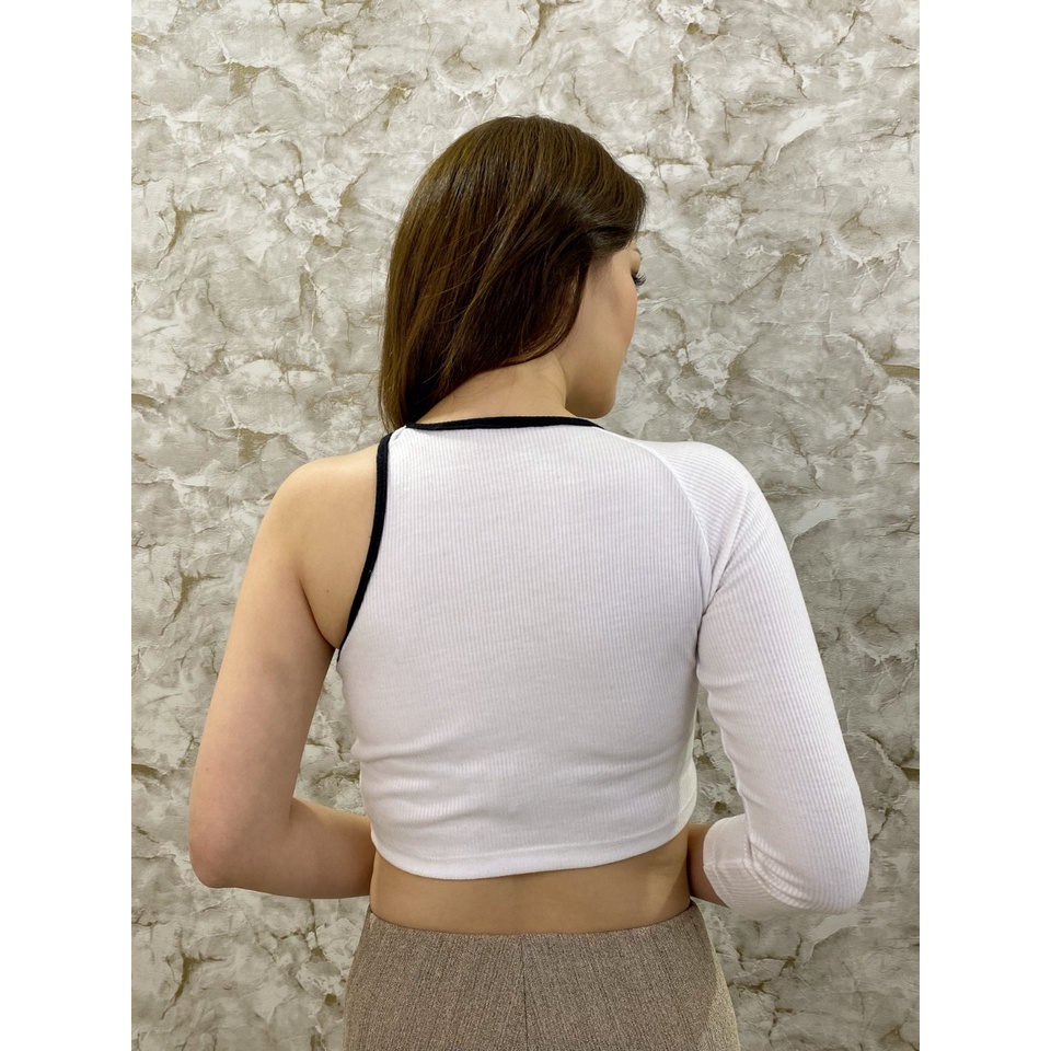 MODAVIE - ADELINE CROP TOP Longsleeve Crop Tee Baju Atasan Satu Lengan Panjang