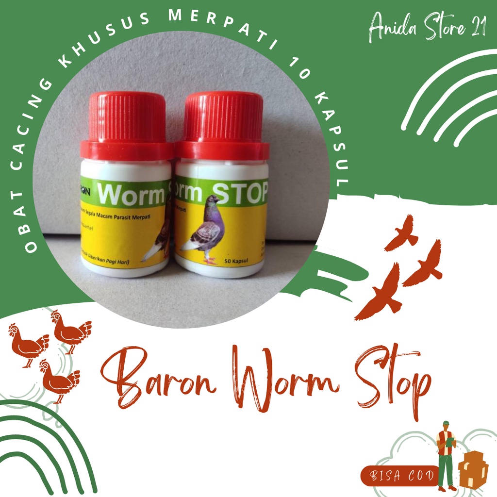 Baron Worm Stop Obat Cacing Khusus Burung merpati Isi 50 Kapsul