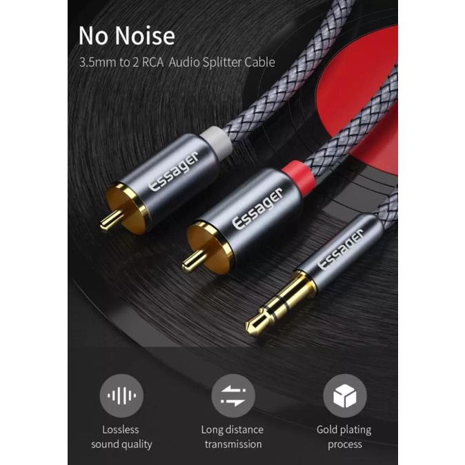 HOTLIST Essager RCA Audio Cable Jack 3.5 to 2 RCA 3.5mm 1Meter BEST QUALITY