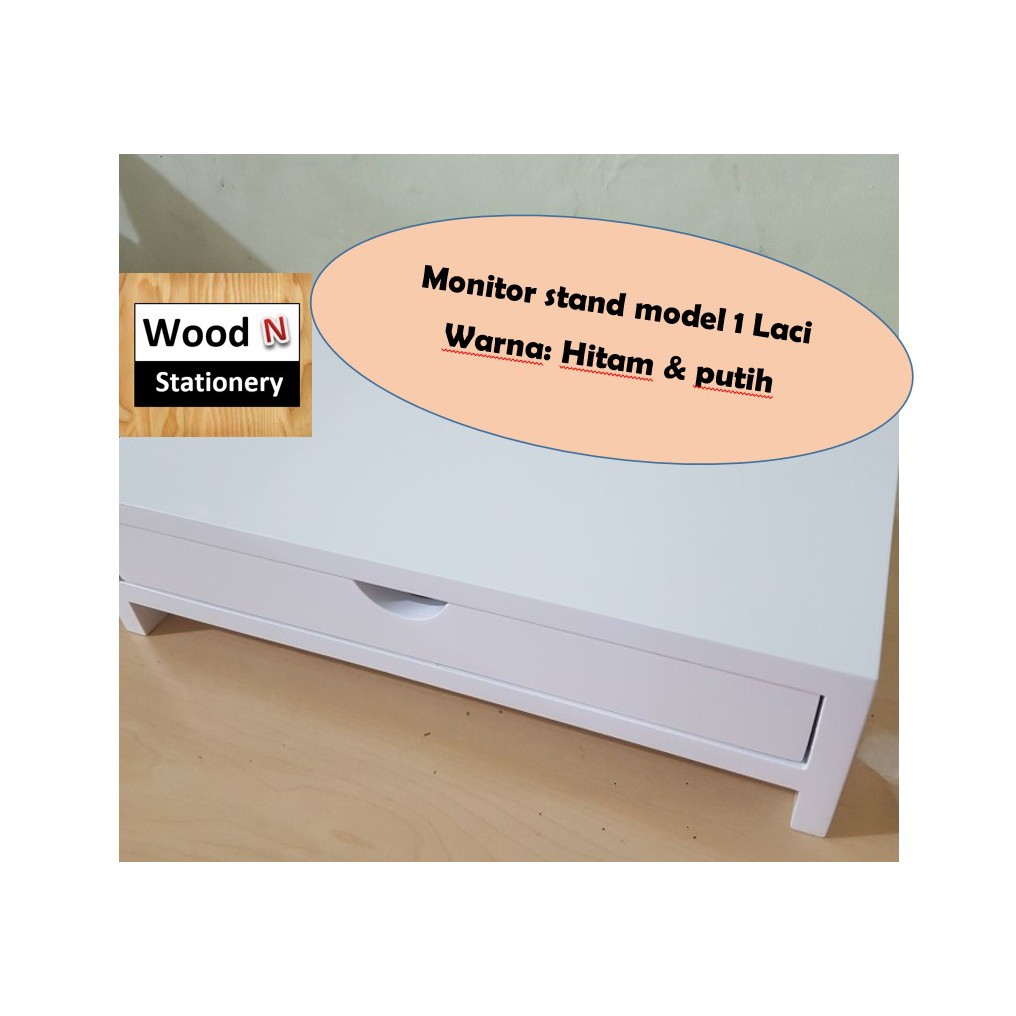 Wood monitor stand dengan laci - Hitam / Putih