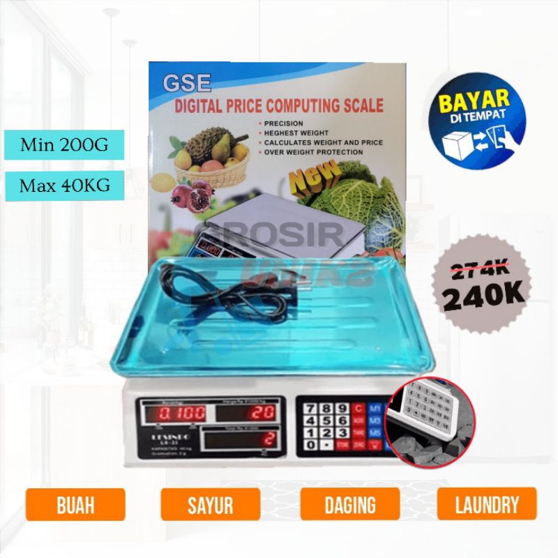Timbangan Buah Digital 40KG /TIMBANGAN DIGITAL / TIMBANGAN BUAH 40KG Timbangan Digital 40kg 2 Sisi Double Display Timbangan Buah Sayur Barang Laundry Digital 40 kg Digital Computing Scale