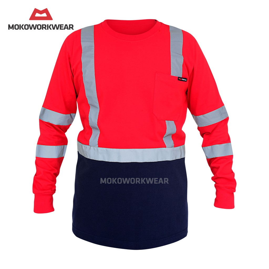 MokoWorkwear - T-SHIRT Safety Red-Navy Moko Workwear
