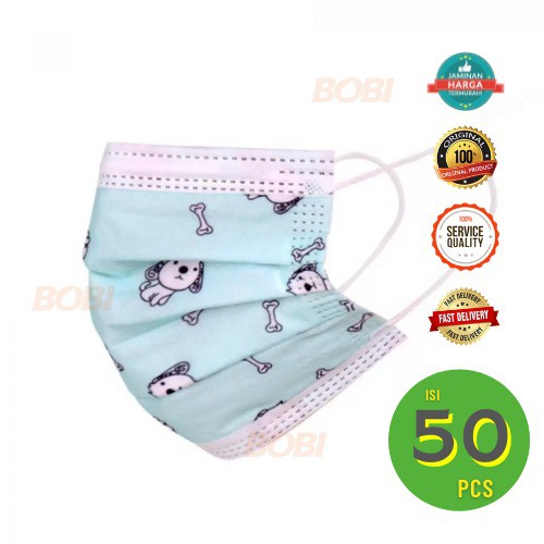 PROMO !!! Masker Anak 3 ply Non Woven &amp; Meltblown isi 50pcs - Earloop Kids Mask 3ply - Motif Random