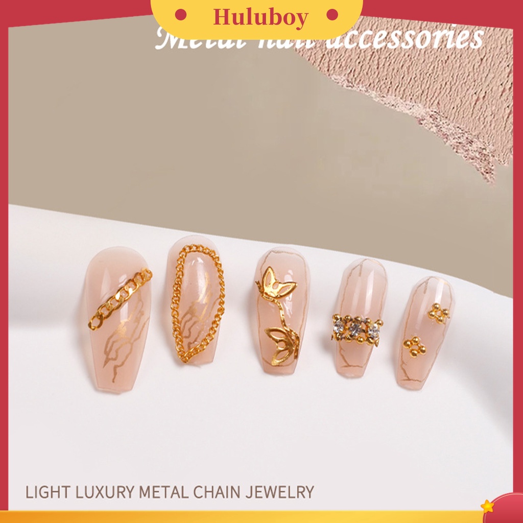 Huluboy Huluboy♡ 12 Grid / Kotak Rantai Kuku 3D Efek Glitter Bahan Alloy Metal Untuk Dekorasi Manicure Wanita