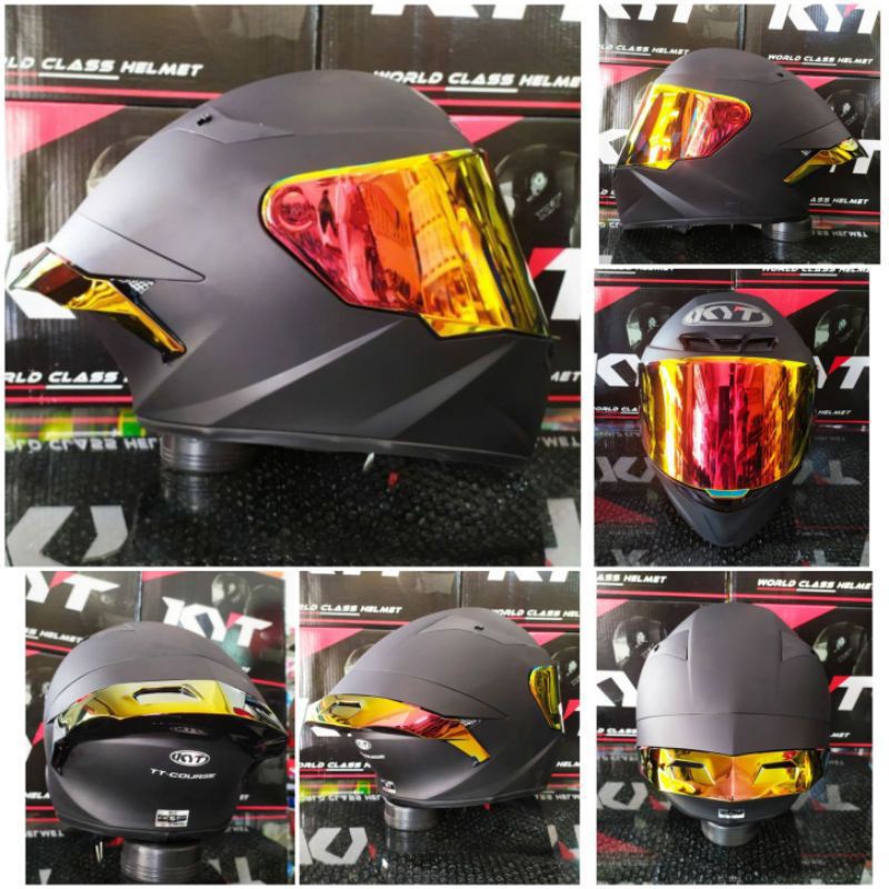 KYT HELM TT COURSE SOLID BLACK DOFF|MATT+VISOR IRIDIUM+SPOILER 3D RTF PAKET GANTENG