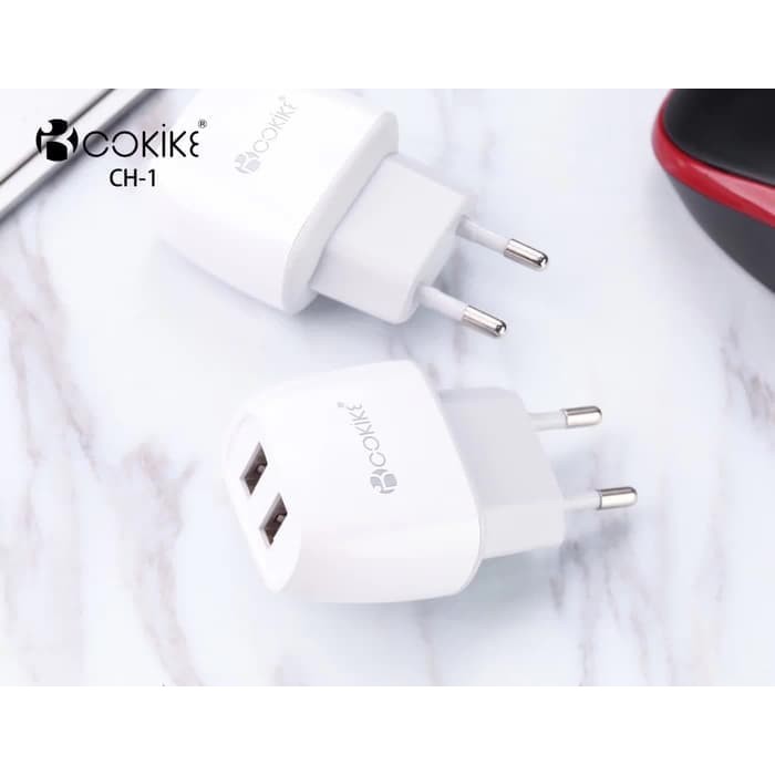 Adaptor Charger COKIKE CH-1 travel Charger Smart Dual USB Port 2.4A