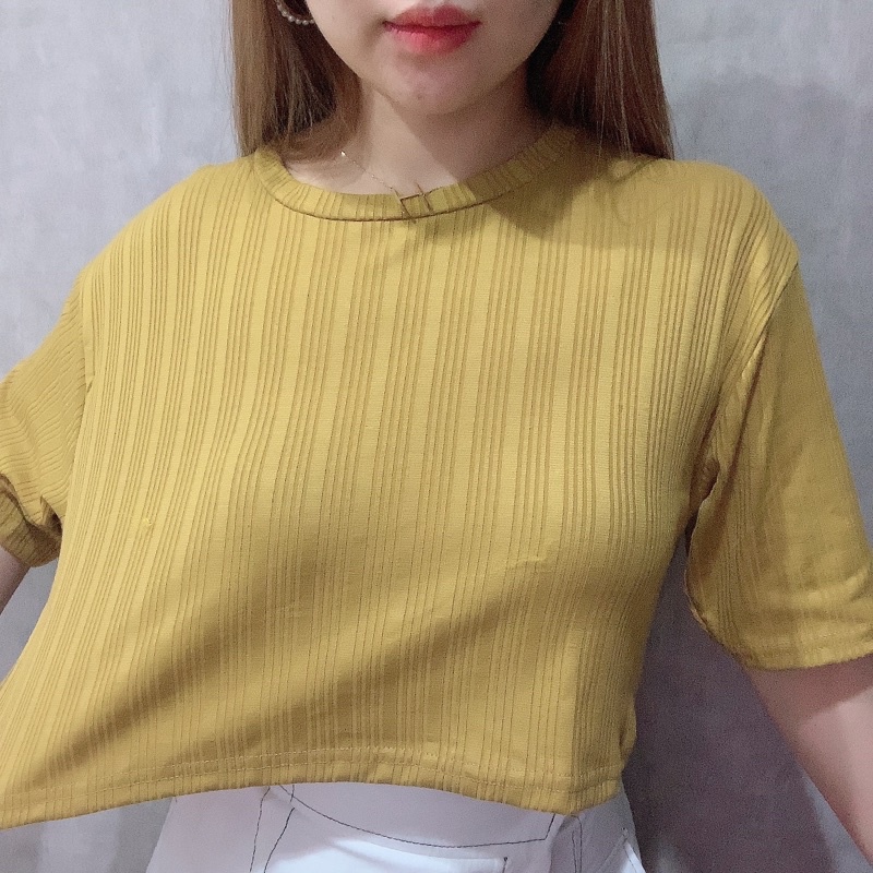 Knit Drop Shoulder Oversize Crop Top | Atasan Wanita Korean Oversize | Maimon Grosir