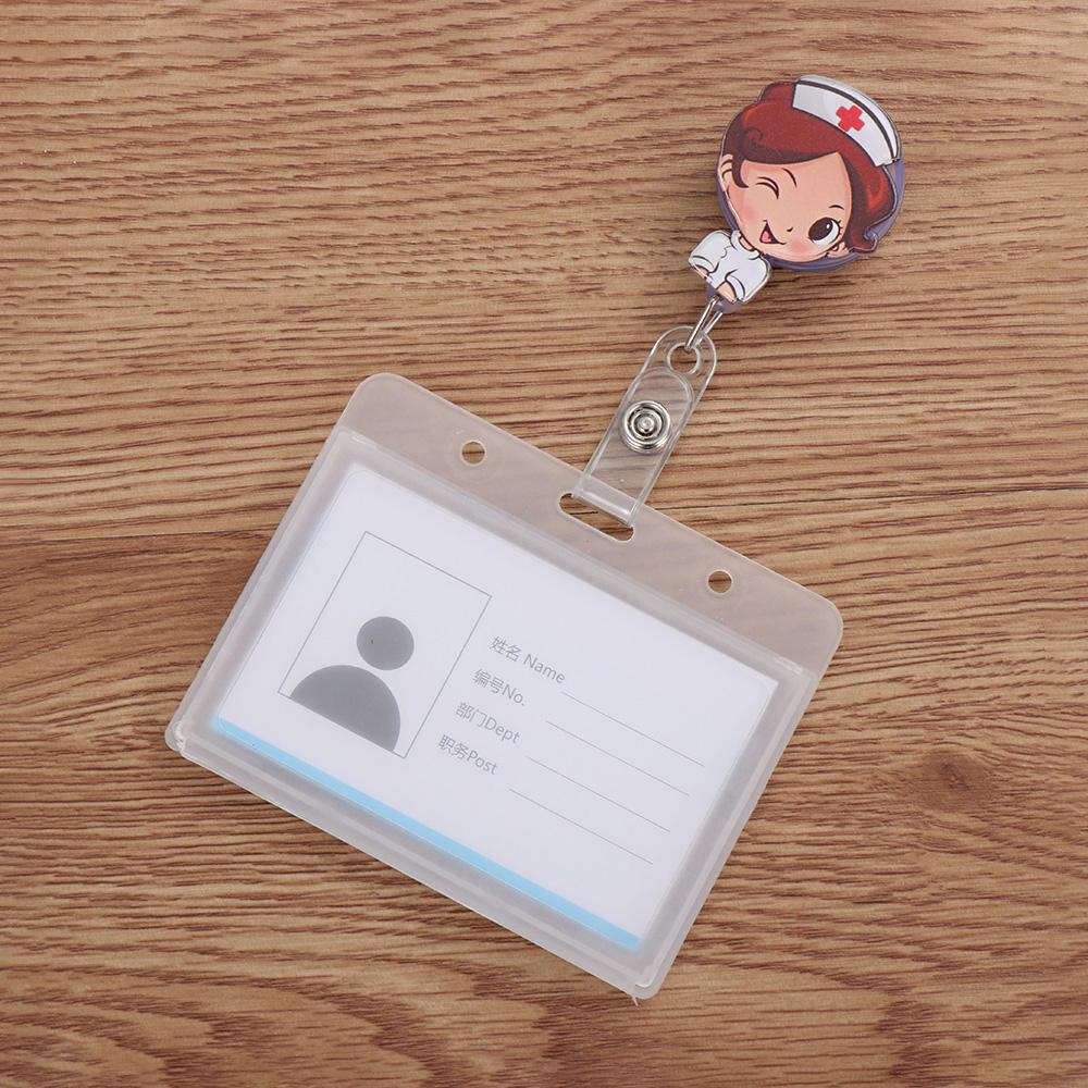 [Elegan] Id Badge Holder Kartun Kartu Kerja Card Holder Klip Aluminium ID Card Retractable Badge