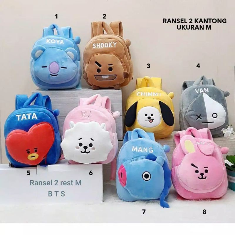 Tas ransel anak paud BTS bt21 koya shooky tata rj chimmy van mang rabbit impor sekolah baby kpop