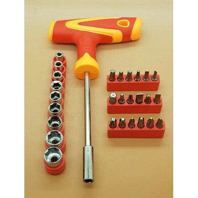 Kunci Perkakas Bit T Handle Ratchet Set Screwdriver 28 Pcs