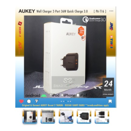 Aukey PA-T16 Quick Charger Casan Android Iphone QC 3.0 36W Original
