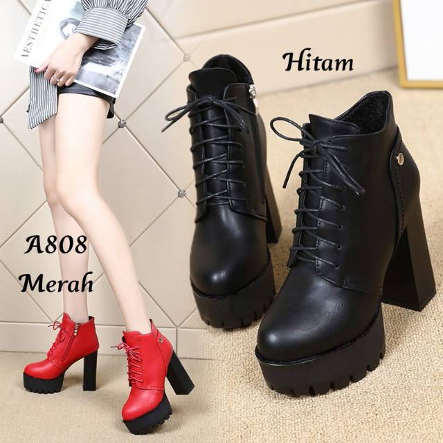 SEPATU BOOTS WANITA IMPOR HIGH BLOCK KOREA #A808