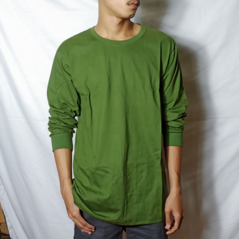 kaos hijau army polos lengan panjang