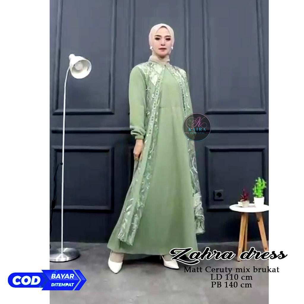 zahra dress gamis pesta mewah ceruty armany mix brukat busui cod