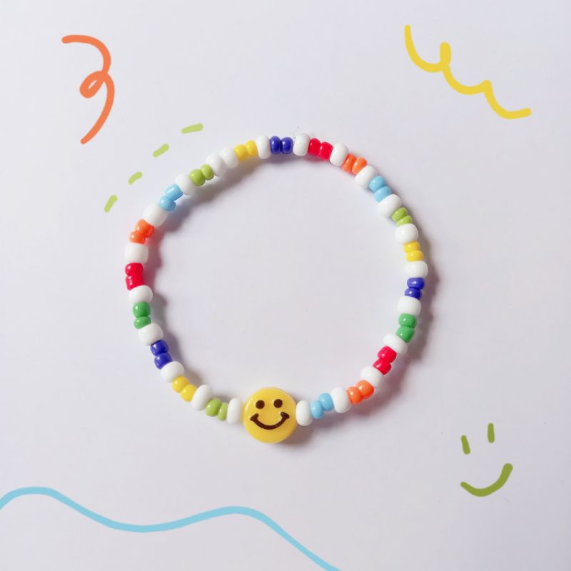 gelang kpop / gelang smile / rainbow smiley bracelet / gelang korea (rainbow putih besar)