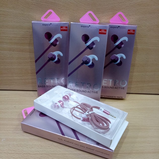 Earphone Bass Exporia design Pink Headset Dan Black Headset