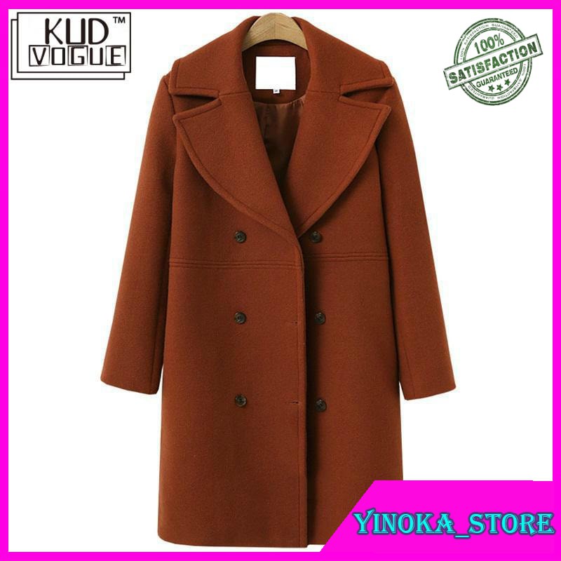 Outer Wanita Bahan Wool Wool Coat Women Winter Autumn Long Coat Trench Korean Casual Plus Size