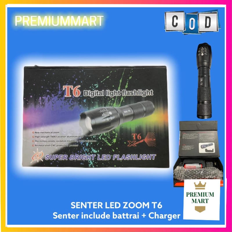 Senter LED Cahaya Super Terang Cree Laser  XML T6 Murah Awet Asli [PM]