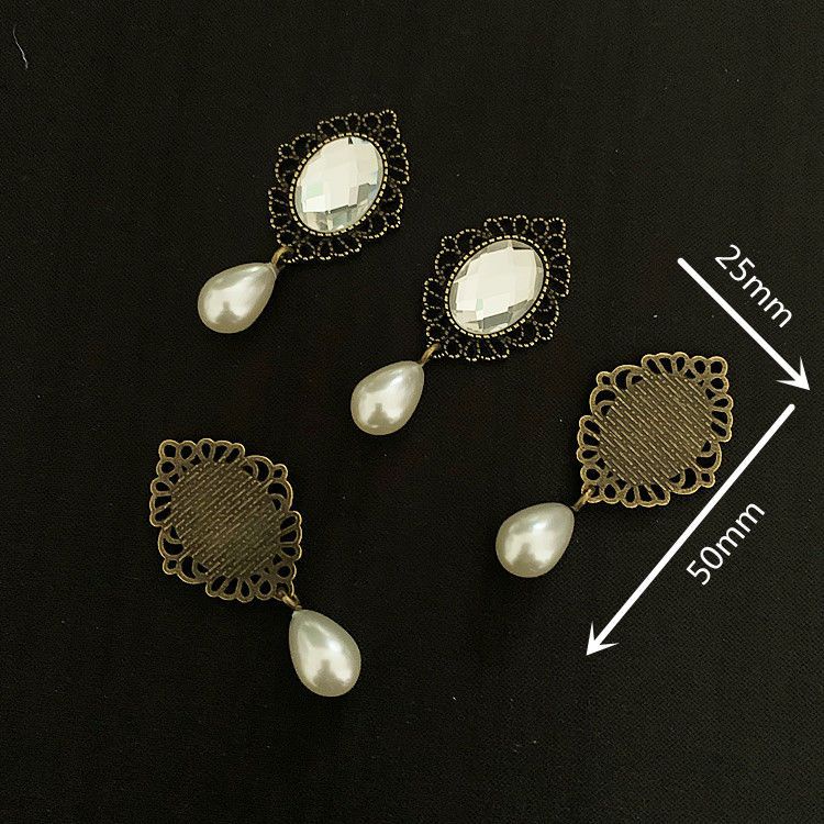 Aksesoris Stiker Gesper Berlian Mutiara Bunga Mata Kucing Bahan Alloy Perunggu Antik Buatan Tangan Handmade DIY