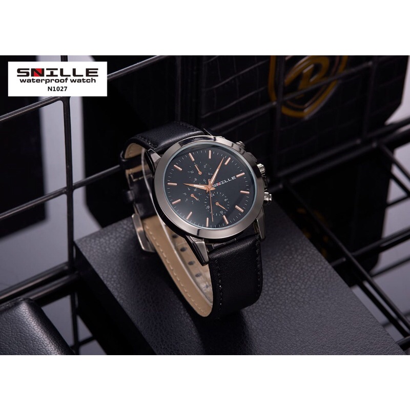 JAM TANGAN PRIA KULIT SNILLE ORIGINAL  N 1027 ANTI AIR FREE BOX DAN BATTRE