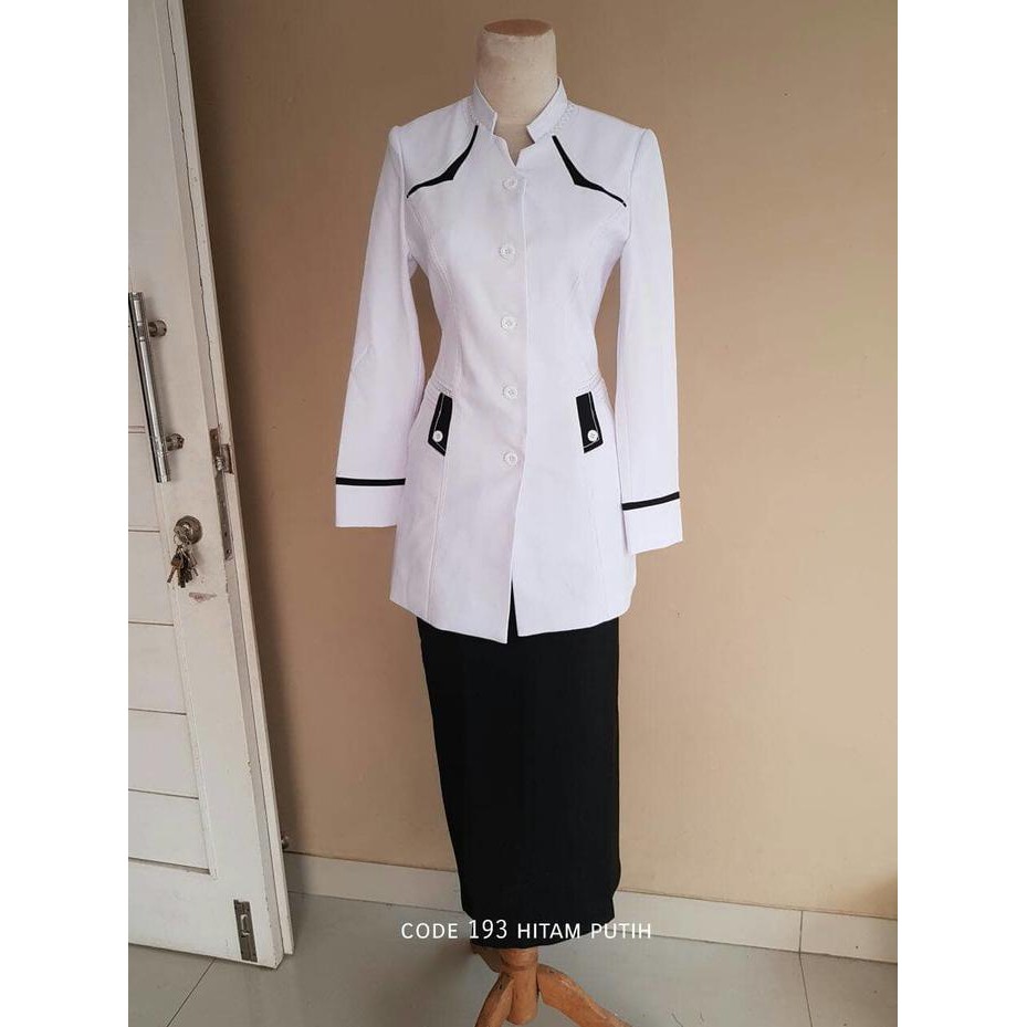 Baju Atasan Blazer Seragam Putih Pns Wanita Kerja Guru Perawat Jumbo