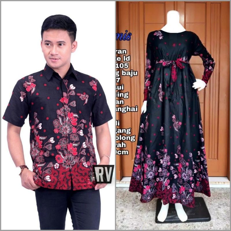 Maura Couple (HARGA SATUAN) - Sania Ruffle Batik Couple Gamis Standar Jumbo Terbaru -