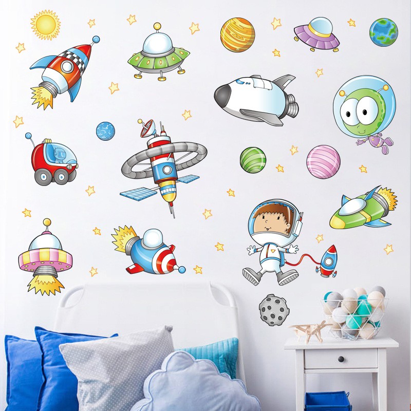 Reliza Wall Sticker Space Ship Planet Luar Angkasa Astronot Stiker Dinding LDR