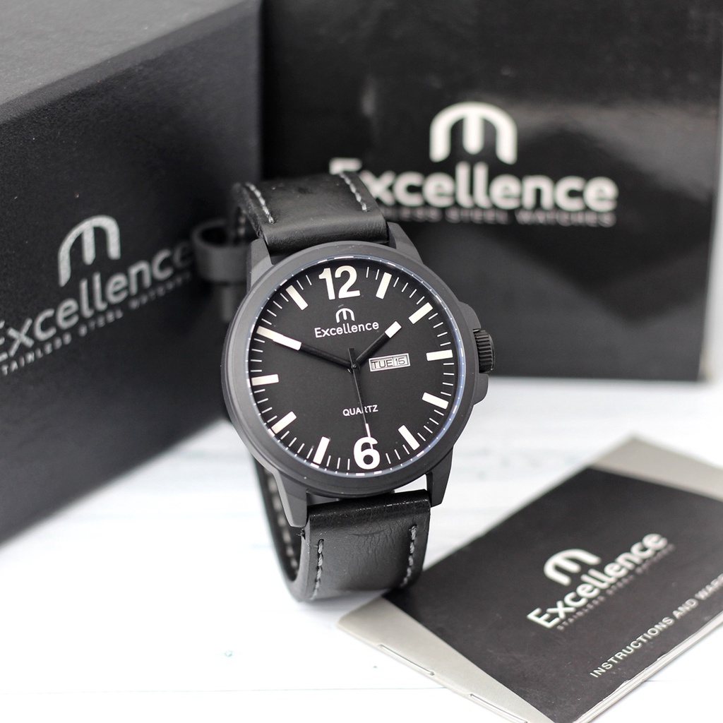 Excellence 8307 Jam Tangan Kasual Pria Kekinian - Original - Tahan Air - Tali Kulit - Quartz -