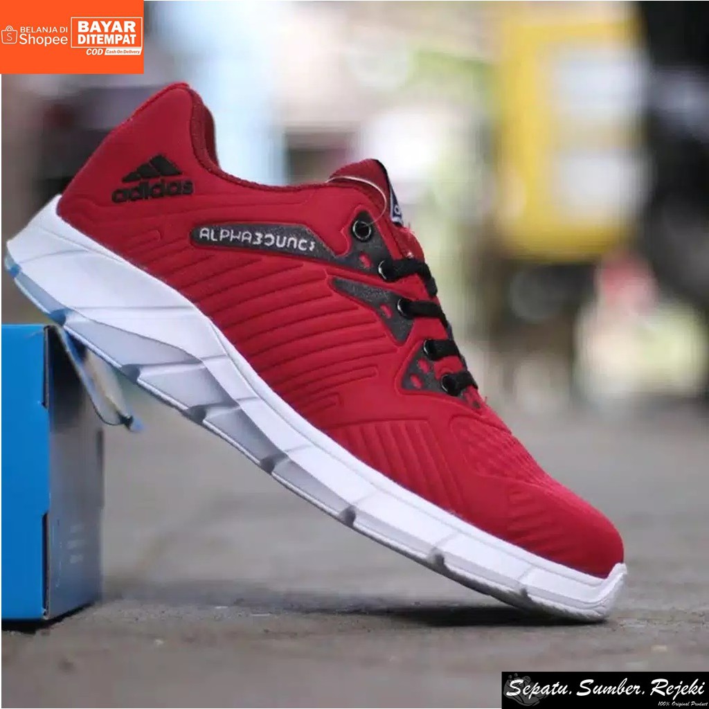 BIG SALE Sepatu Sneakers Olahraga Pria Outdoor / Sepatu Adidas Alphabounce Merah Running Gym Fitness