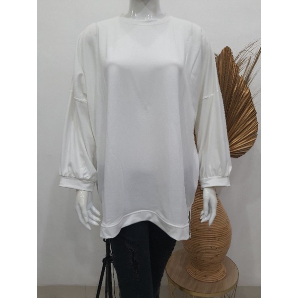 ATASAN BLOUSE BATWING JUMBO BIGSIZE OVERSIZE BABYTERRY SPANDEX - 1795-Putih