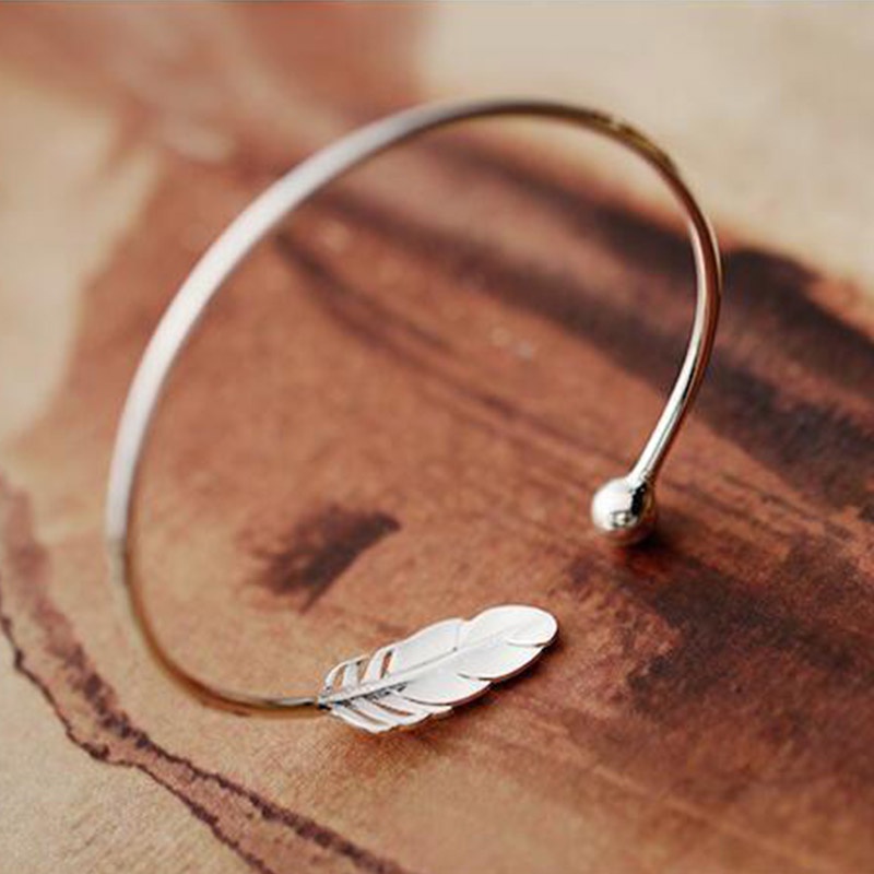 s925 silver retro leaf feather opening adjustable men and women bracelet jewelry gift factory wholesale in stock