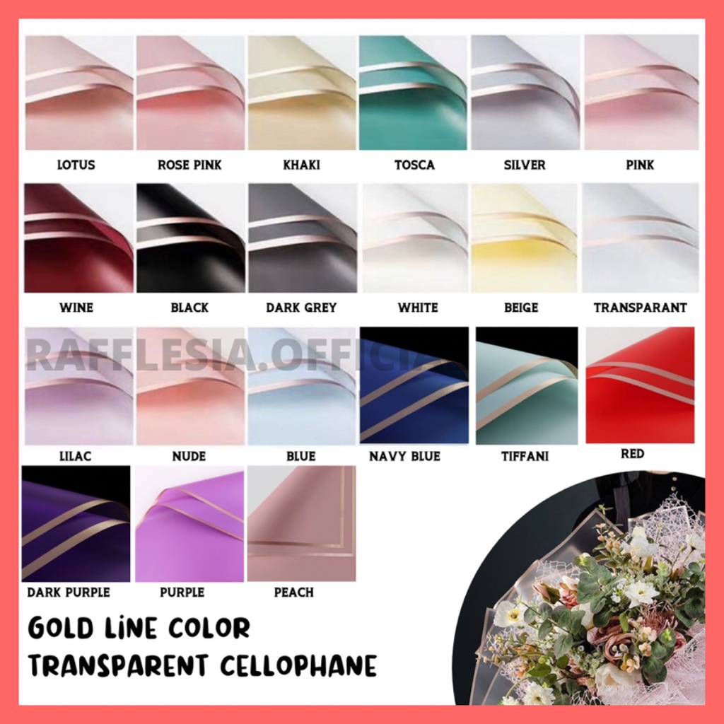 

[5 LEMBAR] Flower Wrapping Paper Varian List Gold Emas Kertas Buket Bunga Cellophane Florist goldline