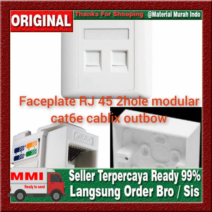 paket faceplate rj45 2hole+modular cat6 cablix+outbow