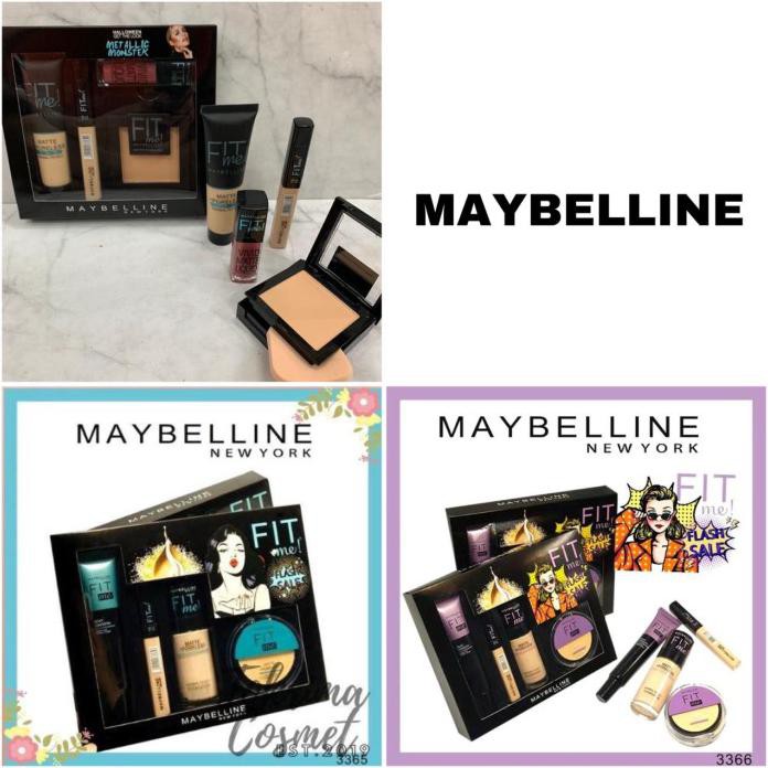 MAYBELLINE FIT ME 4IN1 MAKE UP SET (BEDAK+FOUNDATION+BLUSHER+PRIMER) - UNGU ISI 4