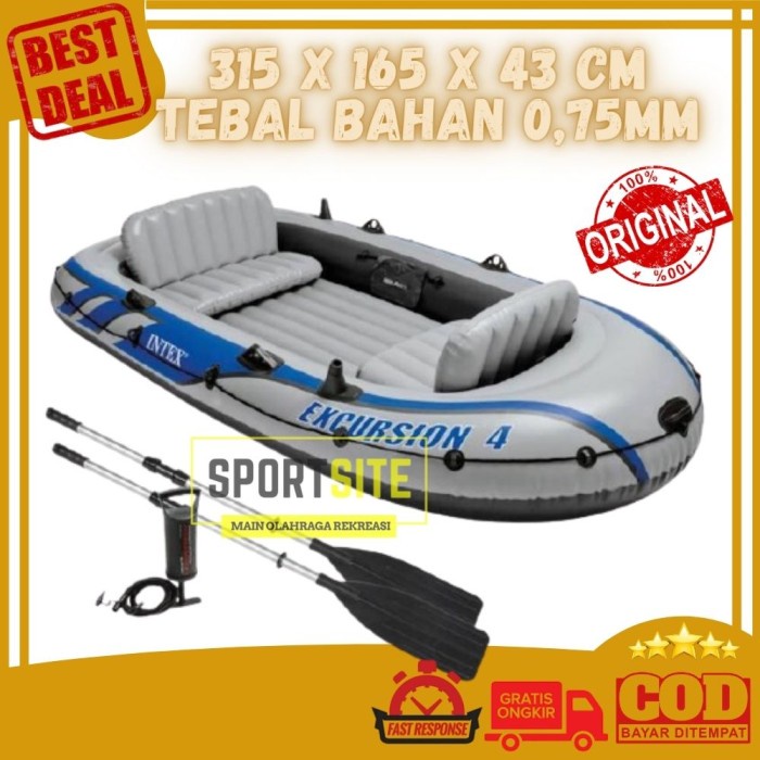 Dayung-Karet-Perahu- Perahu Karet Intex Excursion Set 4 Orang Mancing Outdoor Murah -Perahu-Karet-