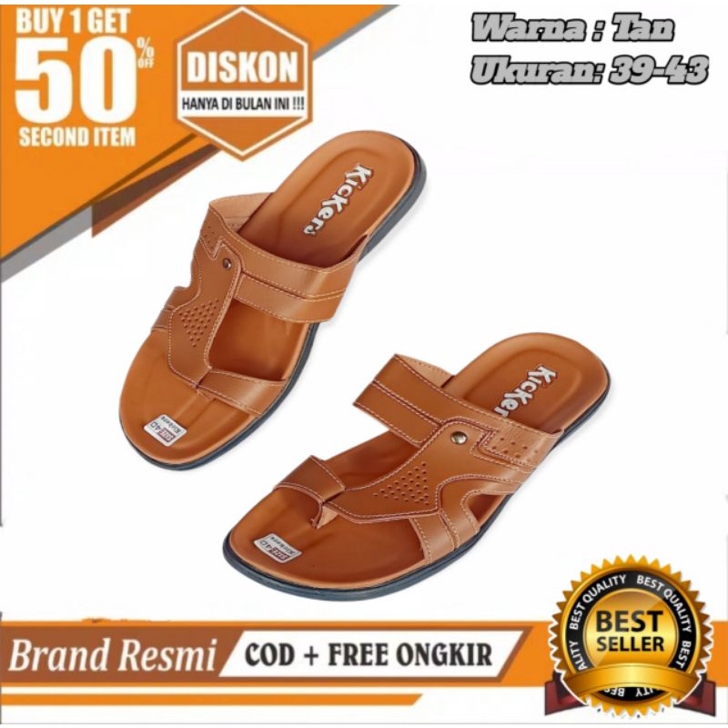 Sandal Japit Pria / Sandal Kulit Casual / Sandal pria Terbaru Distro Jepit kekinian Kickers