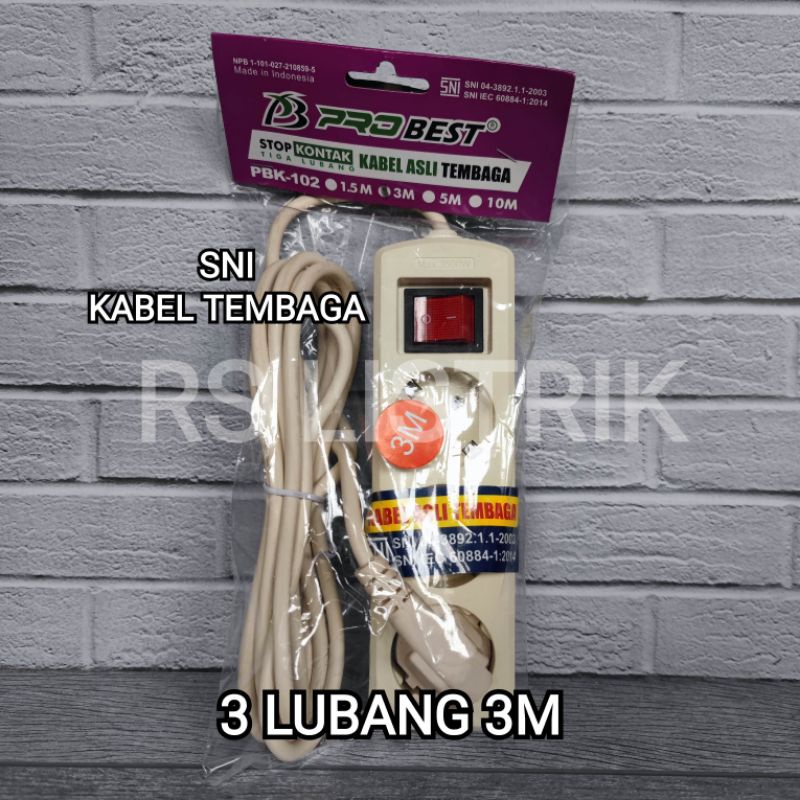 STOP KONTAK 3 LUBANG PLUS KABEL 3M SNI KABEL TEMBAGA