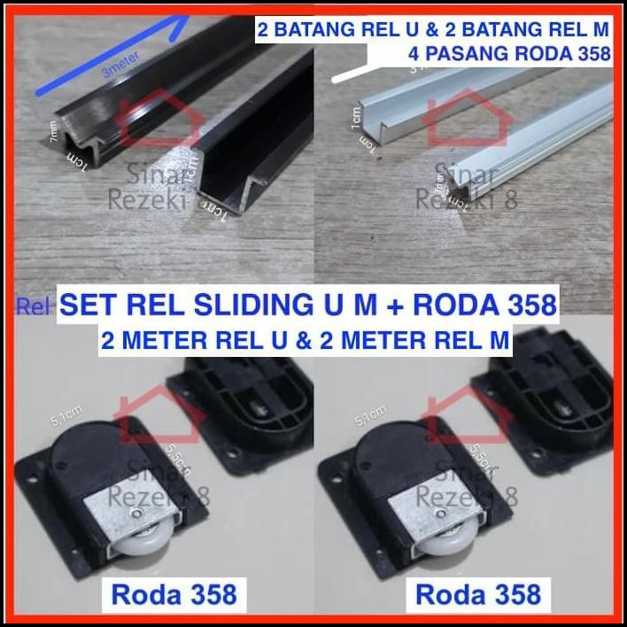 Produk Terbaik - Set 2 Meter X 4 Rel Um + Roda 358 Pintu Lemari Sliding / Geser Sd3141 - Aluminium