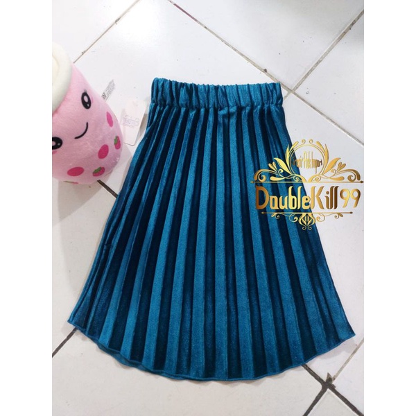 GROSIR ROK IMPORT / ROK 7/8 PLISKET BLUDRU VELVET PREMIUM  GLOSSY-BIRU TOSCA 1-3 TAHUN