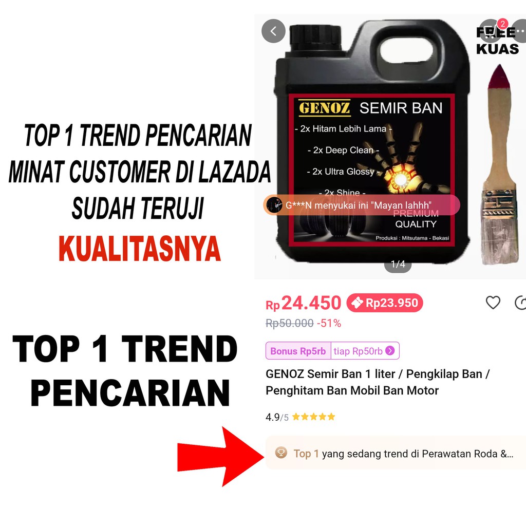 GENOZ Semir Ban PREMIUM 2x Lebih KENTAL - Semir Ban Mobil - Semir Ban Motor