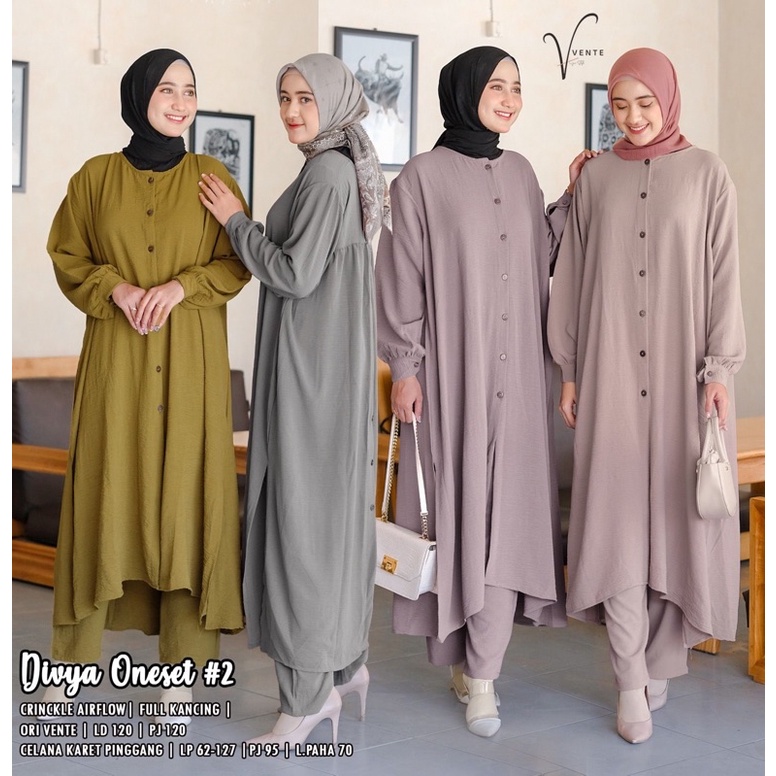 Fashion Wanita Kekinian Set Tunik Polos Divya Oneset #2 Jumbo Ld 120