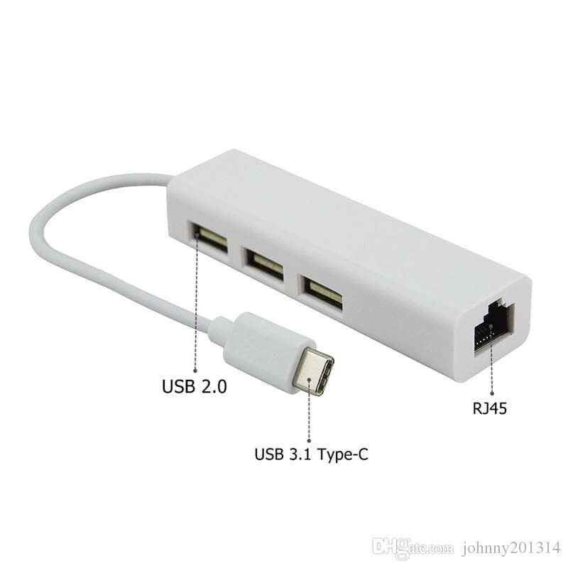 USB TYPE C 3.1 TO LAN ADAPTER WITH USB HUB 3 PORT - USB TIPE C TO RJ45