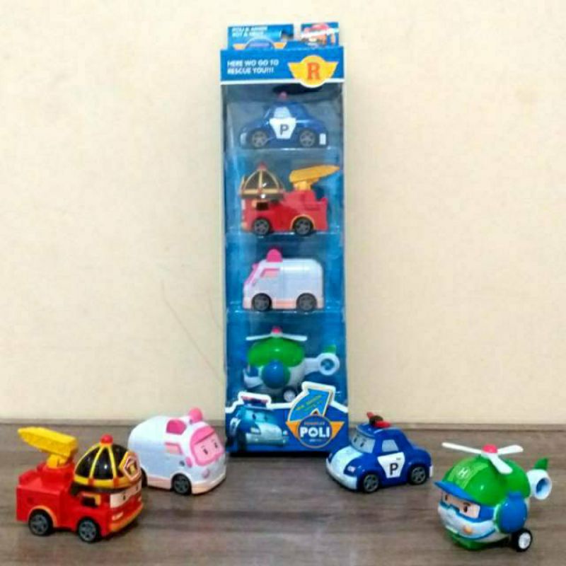 (isi 4 pcs) MAINAN MOBIL MINI ANAK ROBOCAR POLI PULL BACK CAR