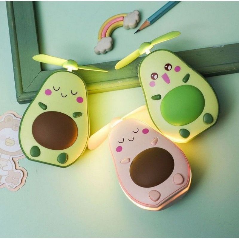 Kipas Cermin Lampu LED AVOCADO Mini Fan 3in1 Lampu Miror Usb Bentuk Alpukat Cute Kipas Mini Fan Terpopuler Kipas Motif Piro