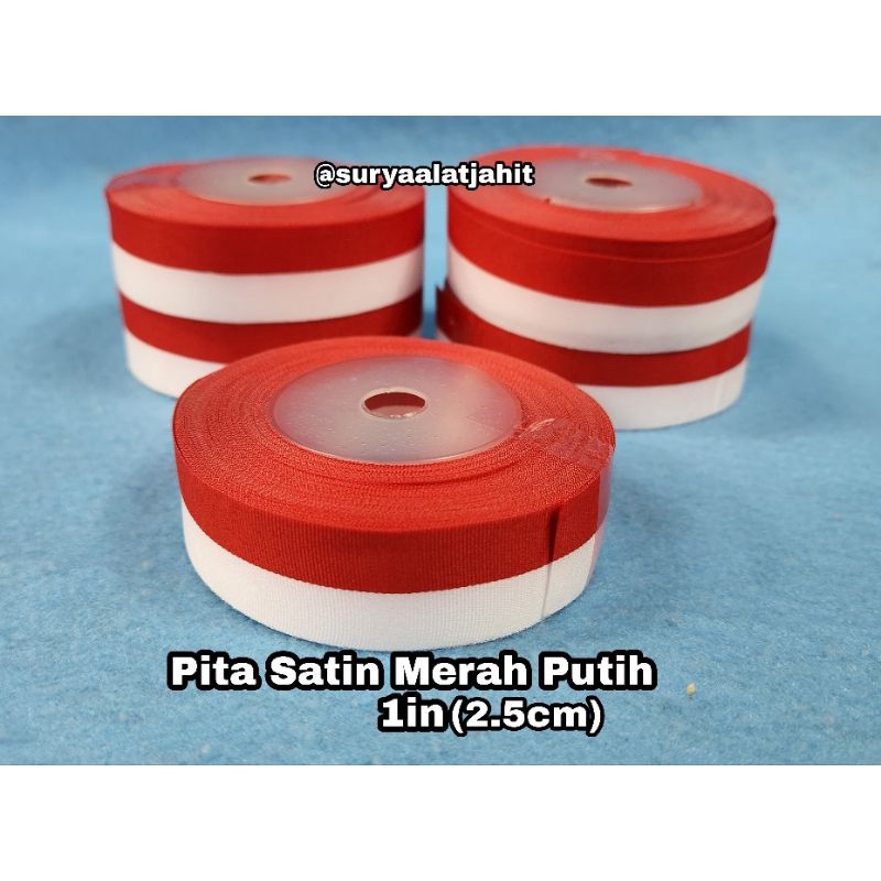 Pita Satin Merah Putih 1in (2.5cm) @1Rol =rp.12.500/20yrd