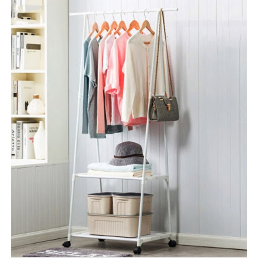 

Triangle stand hanger baju rak buku pakaian rak serbaguna dengan 4 roda