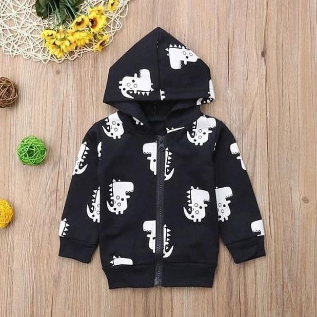 Jaket anak gambar dinosaurus / jaket bayi warna abu abu