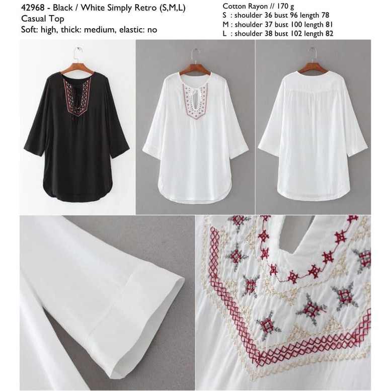 42968 - Black-White Simply Retro - Casual Top - le170617 impor