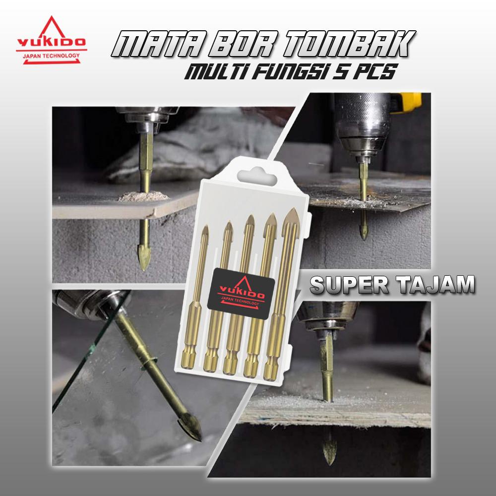 YUKIDO mata bor tombak set 5pcs / spear drill bits / mata bor model lembing / bor botol / bor kaca / keramik tembok porselen